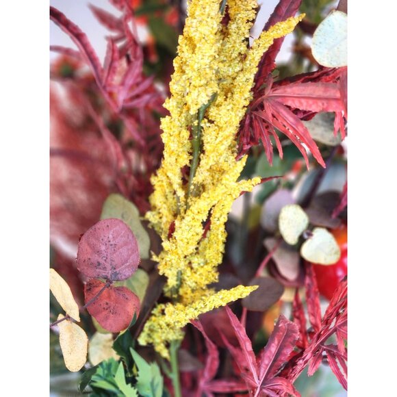 Artificial Fall Faux Floral Bouquet 13 Stems Red & Yellow Flowers Mixed Foliage - Picture 10 of 16